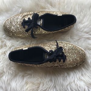 Keds x Kate Spade Gold Glitter Shoes, 8